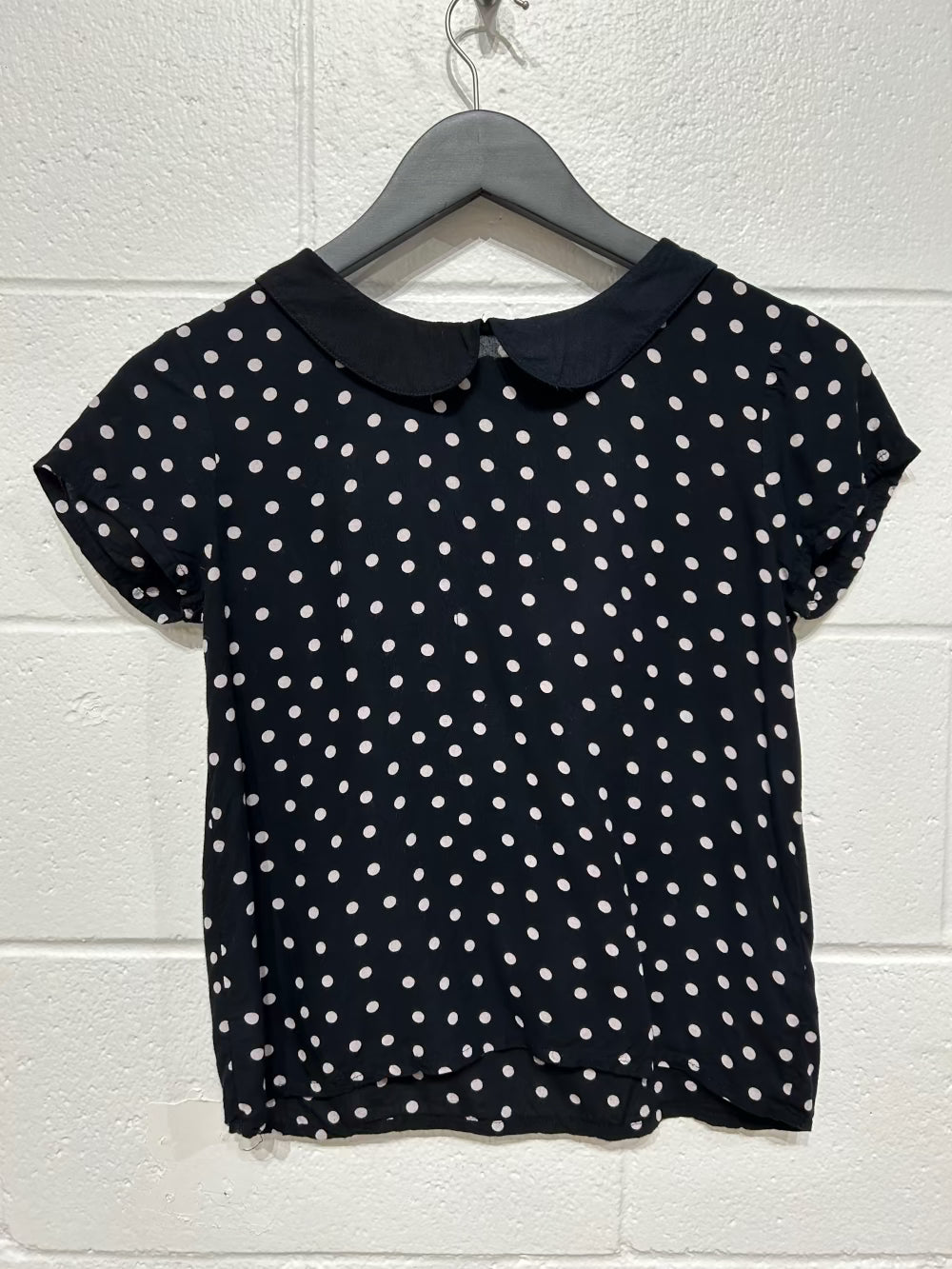 Women's M Rayon Top Shirt, Black White Dots, Short Sleeve, H&M