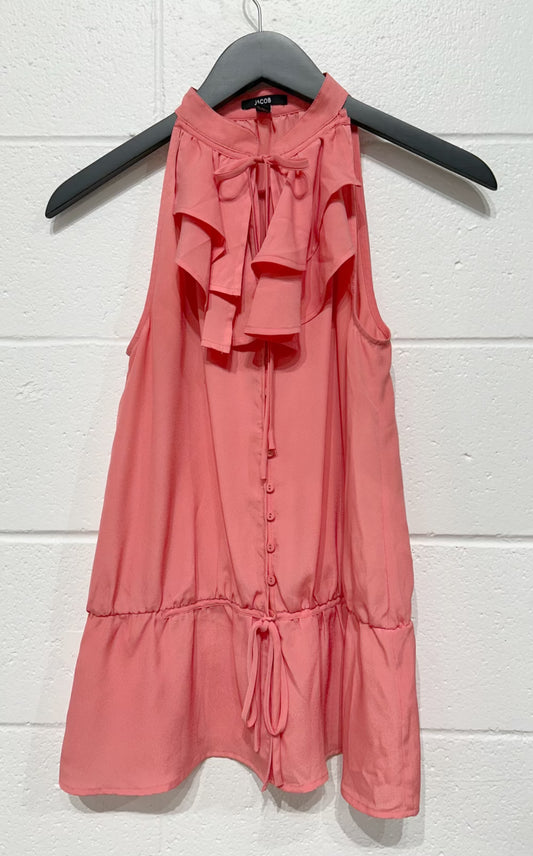 Women's S Top Ruffle Sleeveless Blouse, Coral Pink, Jacob