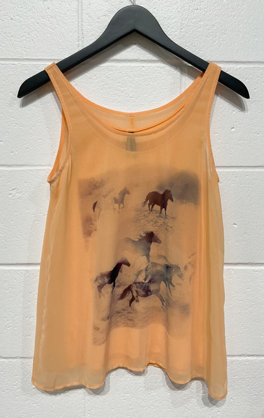 Women's S Top Tank Sleeveless Blouse with Mustangs, Peach, Gentle Fawn