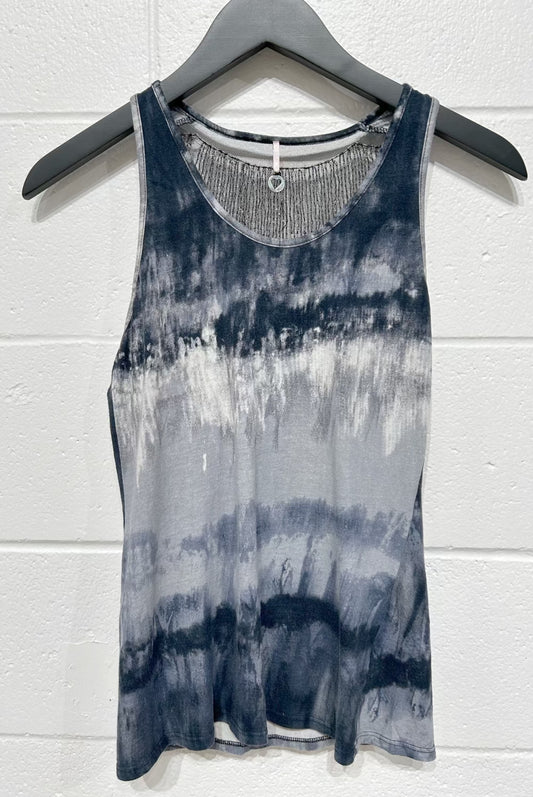 Women's M Top Tank Beaded Sleeveless, Tie Dye Grey, Robin K