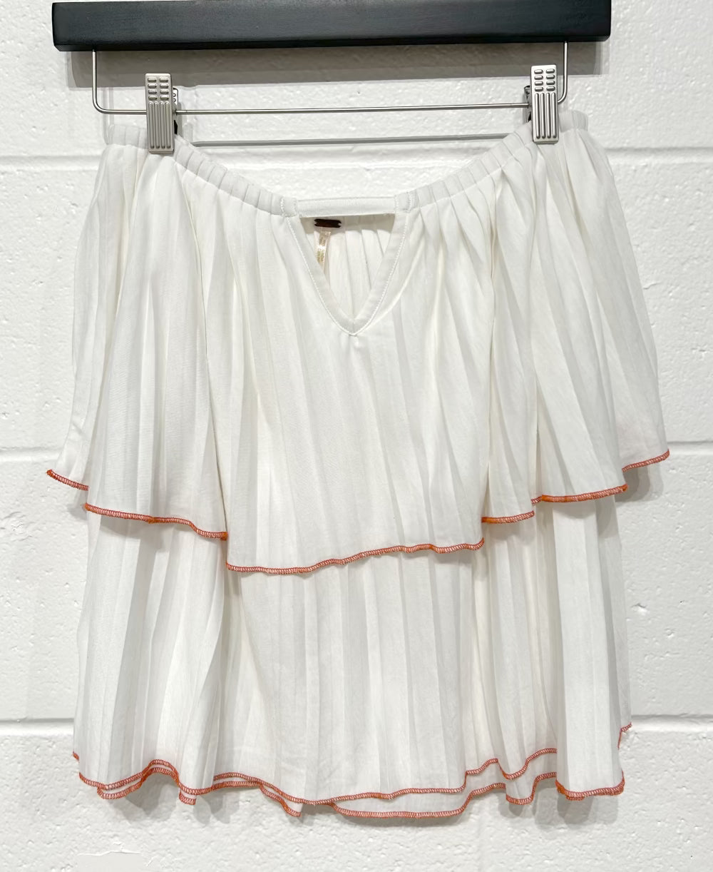 Women's XS Top Off-the-Shoulder Pleated, White, Free People