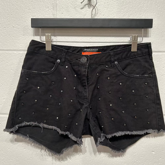 Women's 25 Shorts 3.25" Studded Black Denim, Maison Scotch