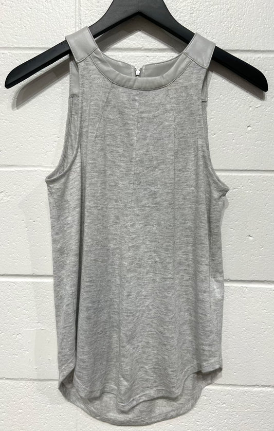 Women's XS Top  Sleeveless Blouse, Grey with Leatherette Trim, Banana Republic