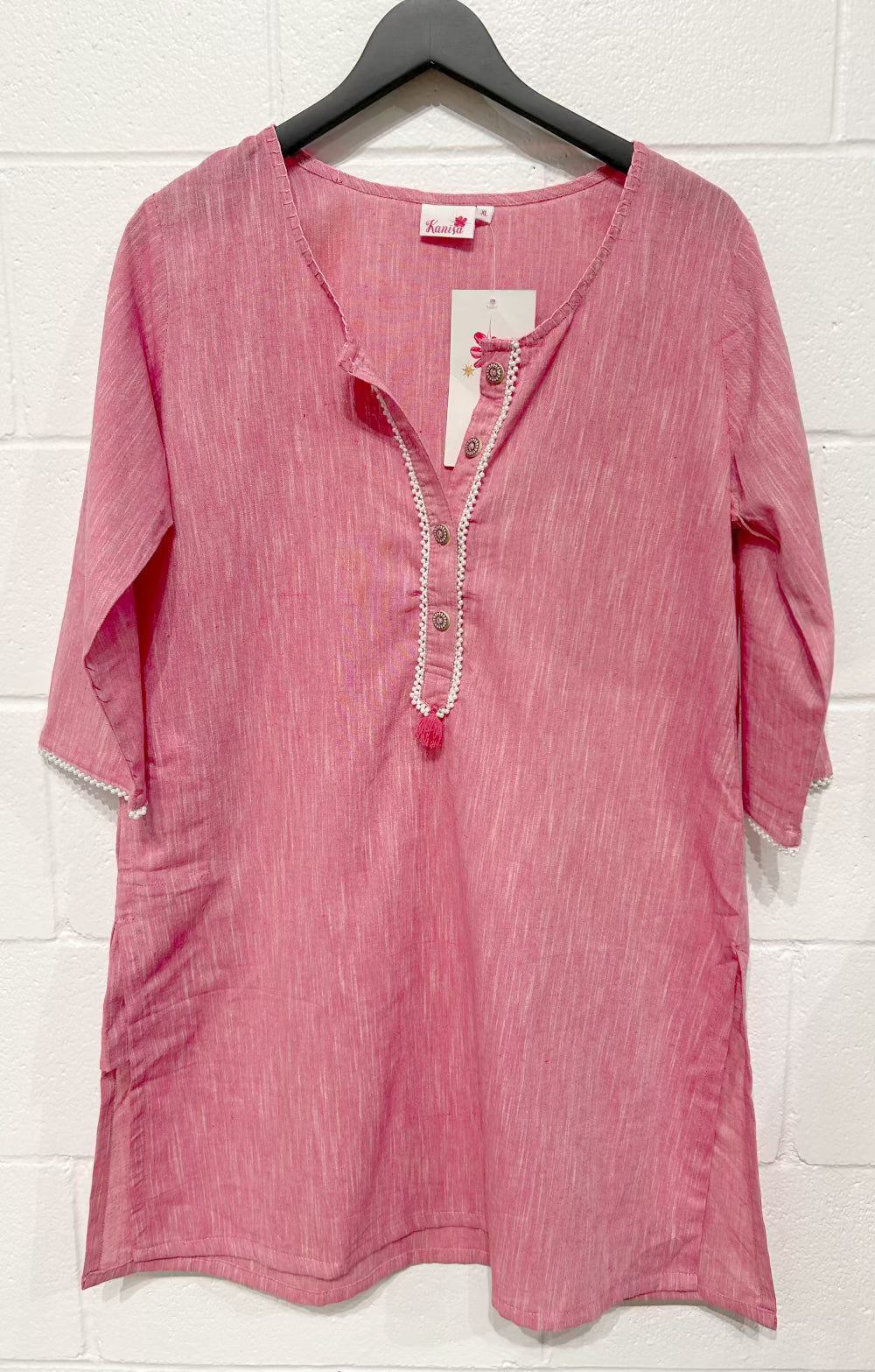 Women's Dress XL Tunic, Pink, Pearl Trim, Kanisa, New with Tags