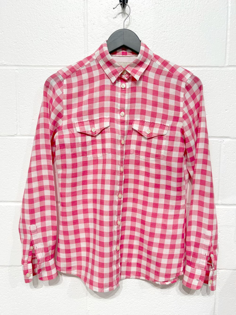 Women's S Red/White Check Top Button-up Shirt, Long Sleeve, Banana Republic