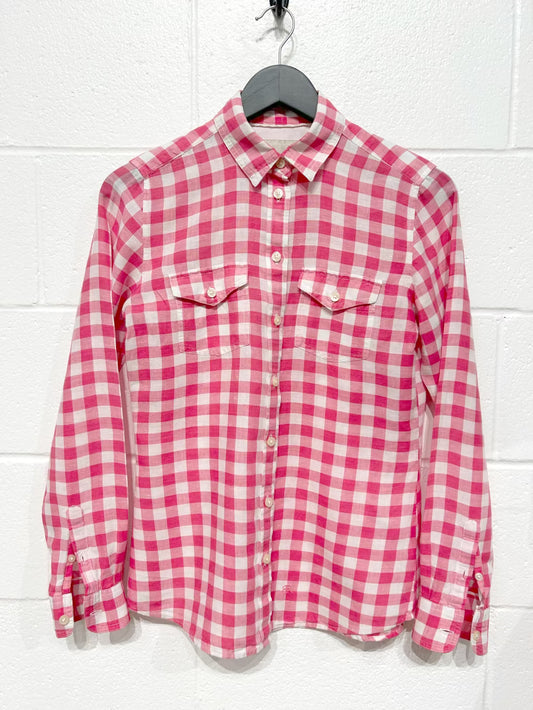 Women's S Red/White Check Top Button-up Shirt, Long Sleeve, Banana Republic