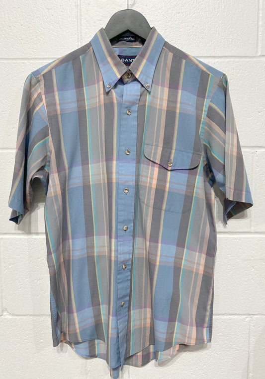 Men's M Madras-Style Shirt, Short Sleeve, Blue/Pink, Gant