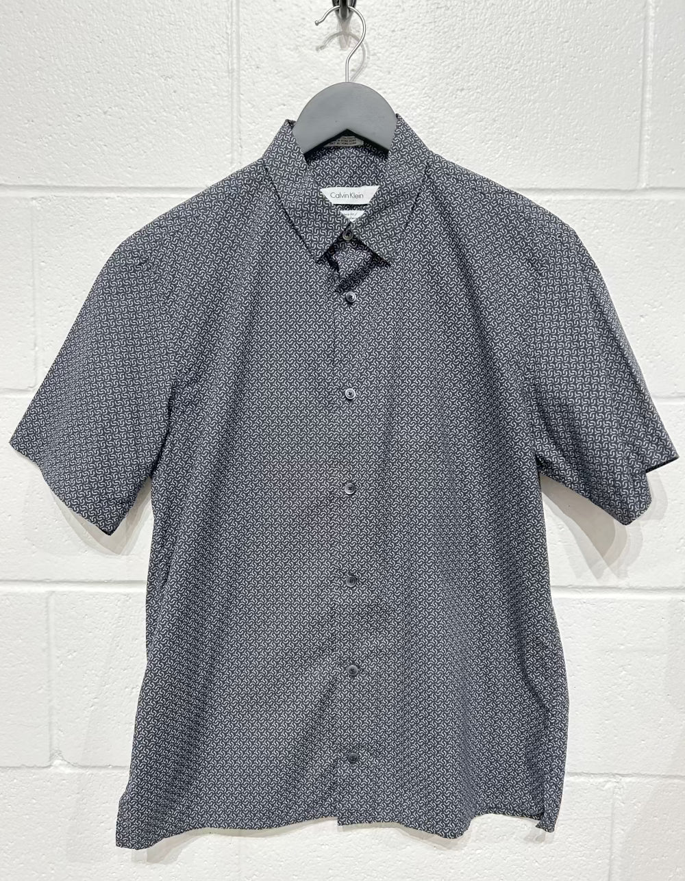 Men's S 100% Cotton Dot Print Shirt, Navy, Short Sleeve, Calvin Klein