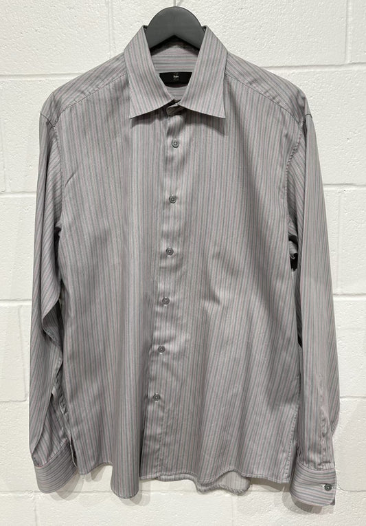 Men's XL 17 Shirt, Long Sleeve, Button Up, Grey Fine Stripe, Zegna