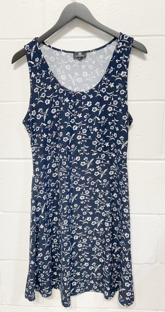 Women's Dress L, Knit Navy Flowered, BB Collection