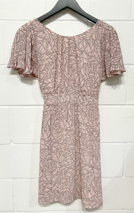 Women's Dress 8, Pink and Grey Leaf Print Crepe, Marks & Spencer Limited Collection