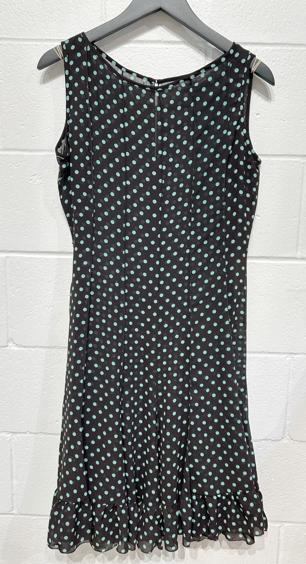 Women's Dress 10P, Brown/Turquoise Dot Chiffon, Sandra Darren