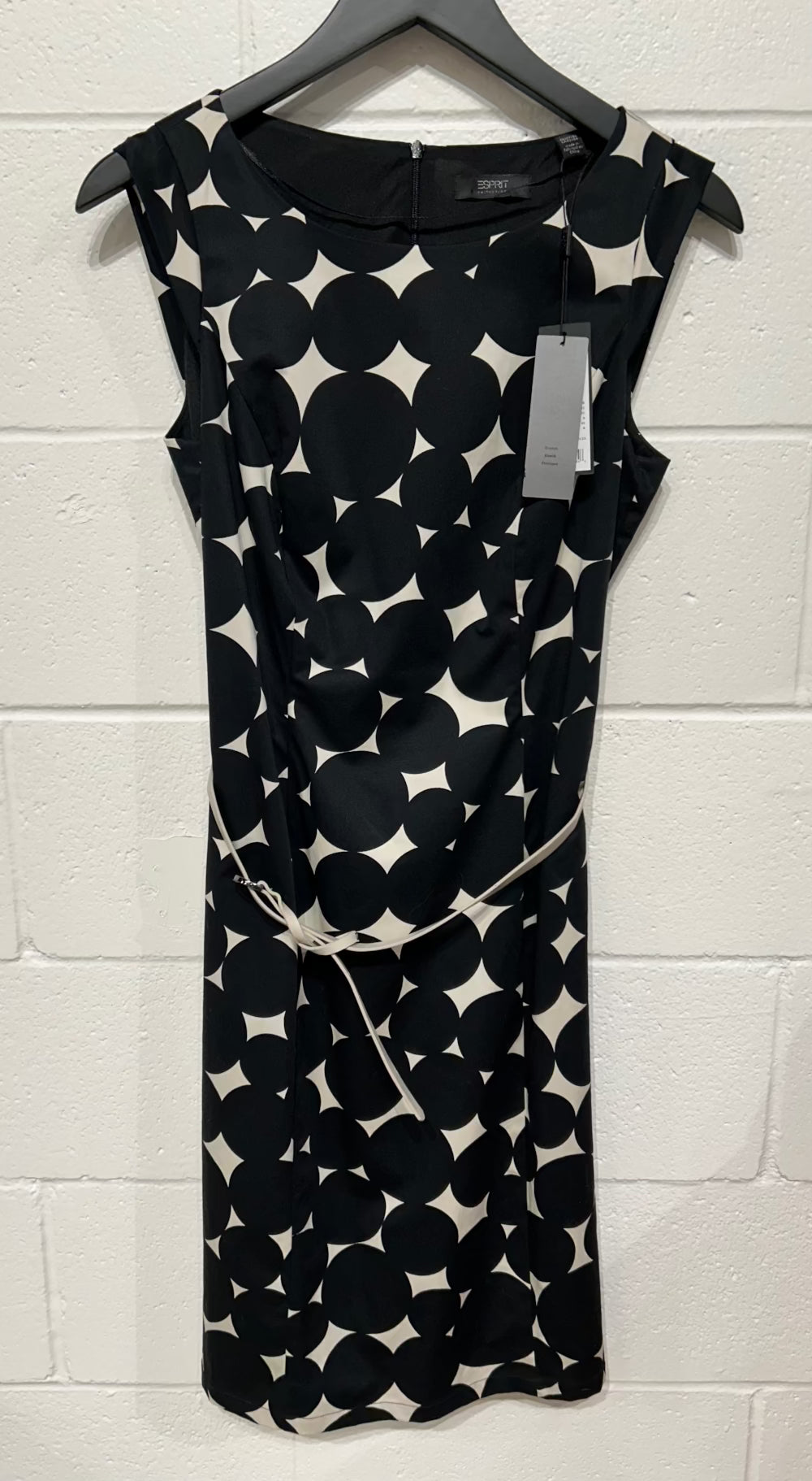 Women's Dress 8 Sleeveless Black/Cream Dot Print, Esprit, New with Tags