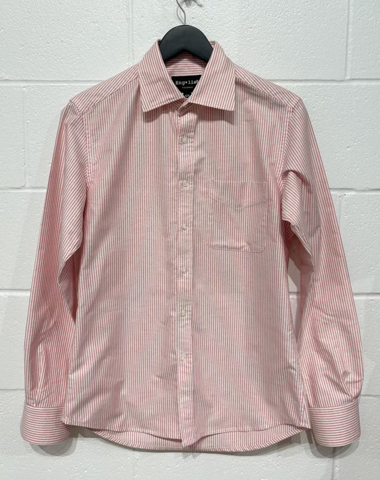 Men's S Shirt,  Long Sleeve, Red Stripe Oxford Button Up, English Victoria