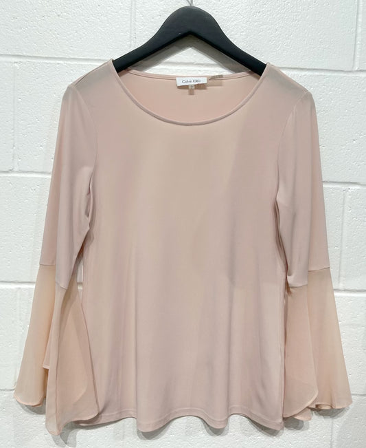 Women's S Top Tunic, Chiffon Cuffs, Sand Pink, Calvin Klein