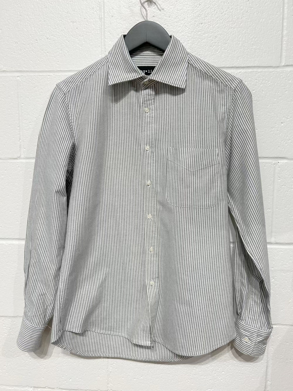 Men's S Shirt,  Long Sleeve, Black/White Stripe Oxford Button Up, English Victoria