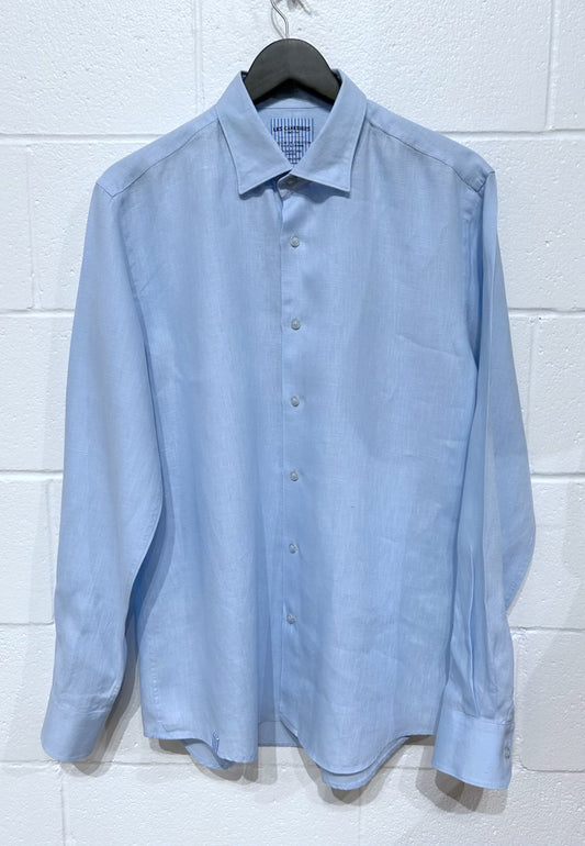 Men's XXL Shirt,  Long Sleeve, 100% Linen Button Up, Pale Blue, Les Canebiers St. Tropez