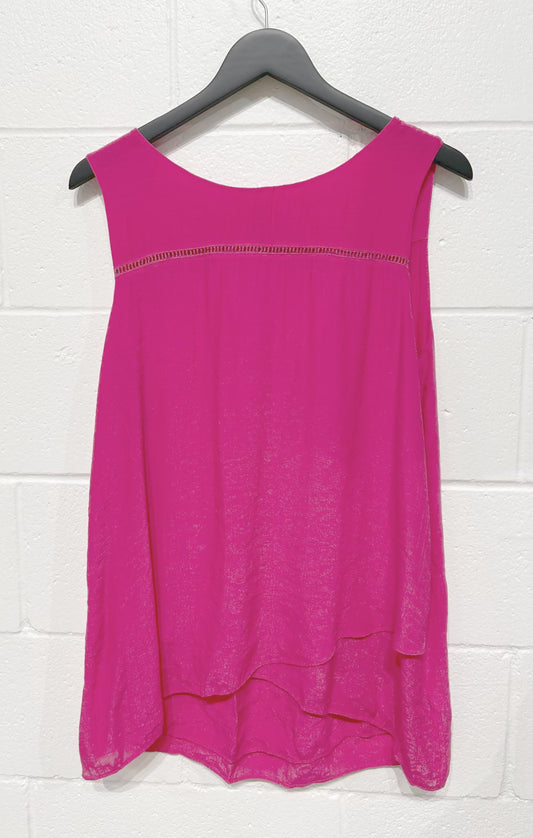 Women's L Sleeveless Top Tunic, Pink Layered Chiffon, Cristina B