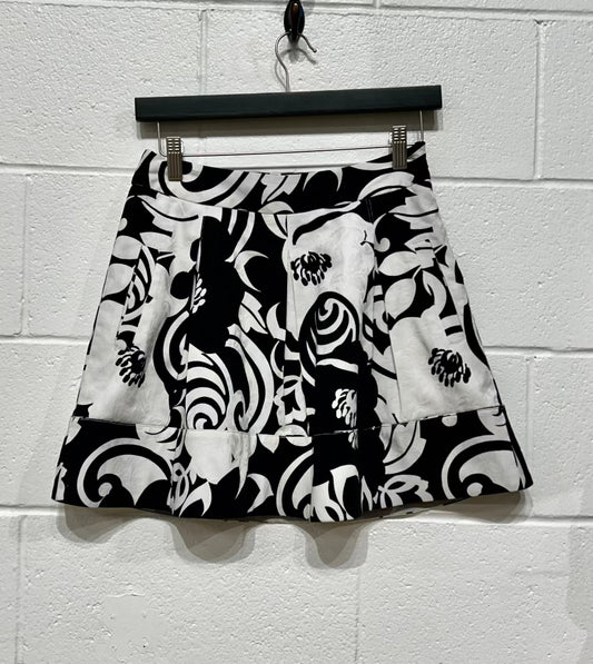 Women's 0 Cotton Black/White Swirl A-line Skirt, White House Black Market