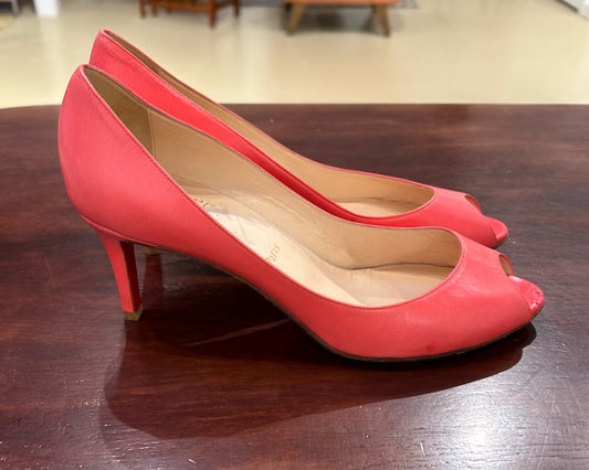 Women's Shoes - 10.5M US, Coral Leather Peep-Toe Heels, Christian Louboutin Paris