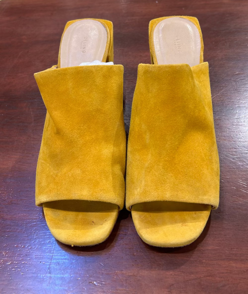 Women's Shoes Celing - 6.5 US/37C EU, Mustard Suede Leather, Leather Sole Mules Sandals