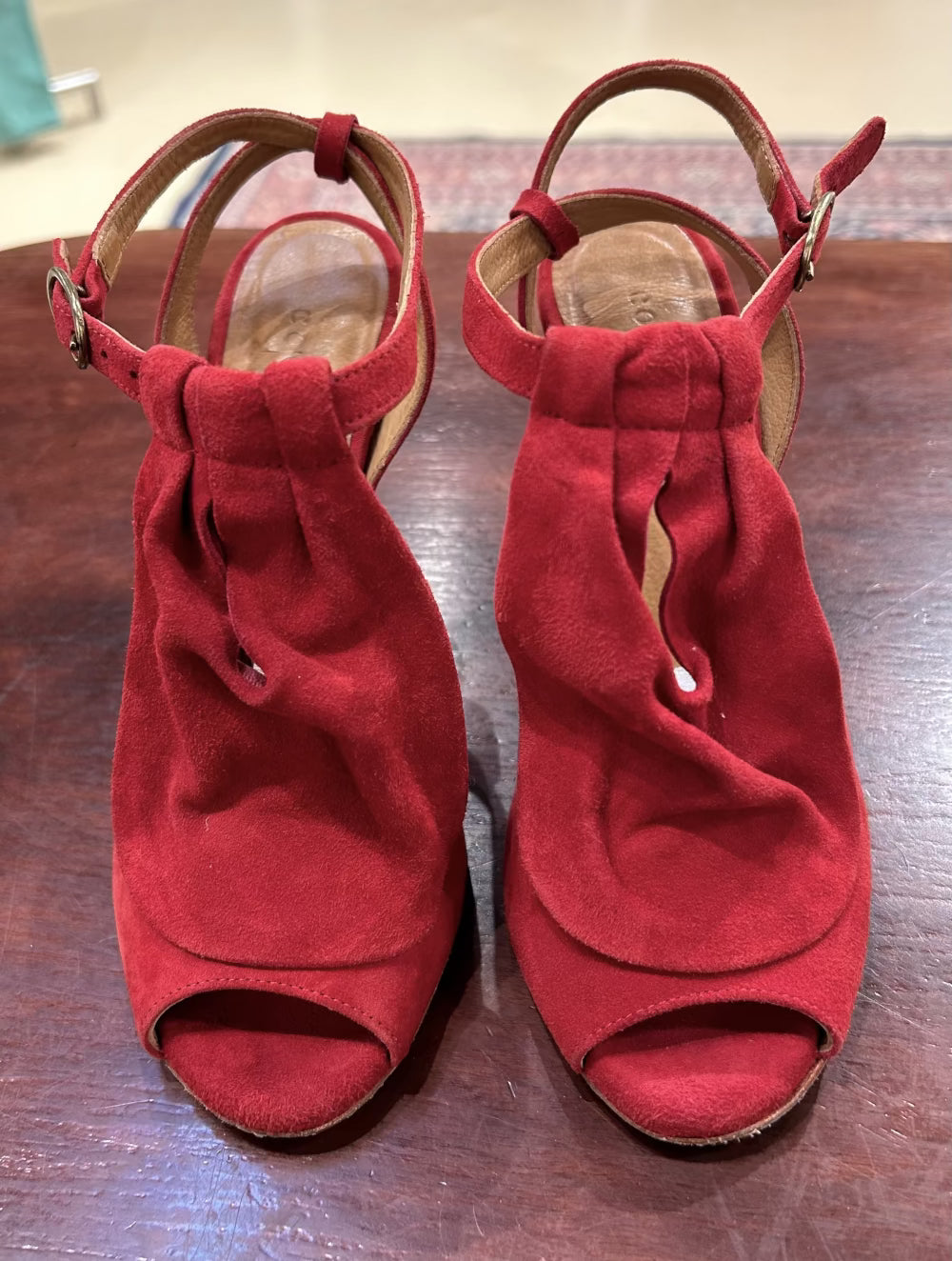 Women's Shoes - 7 US 38 EU Red Suede Leather Heeled Sandals Cocolico