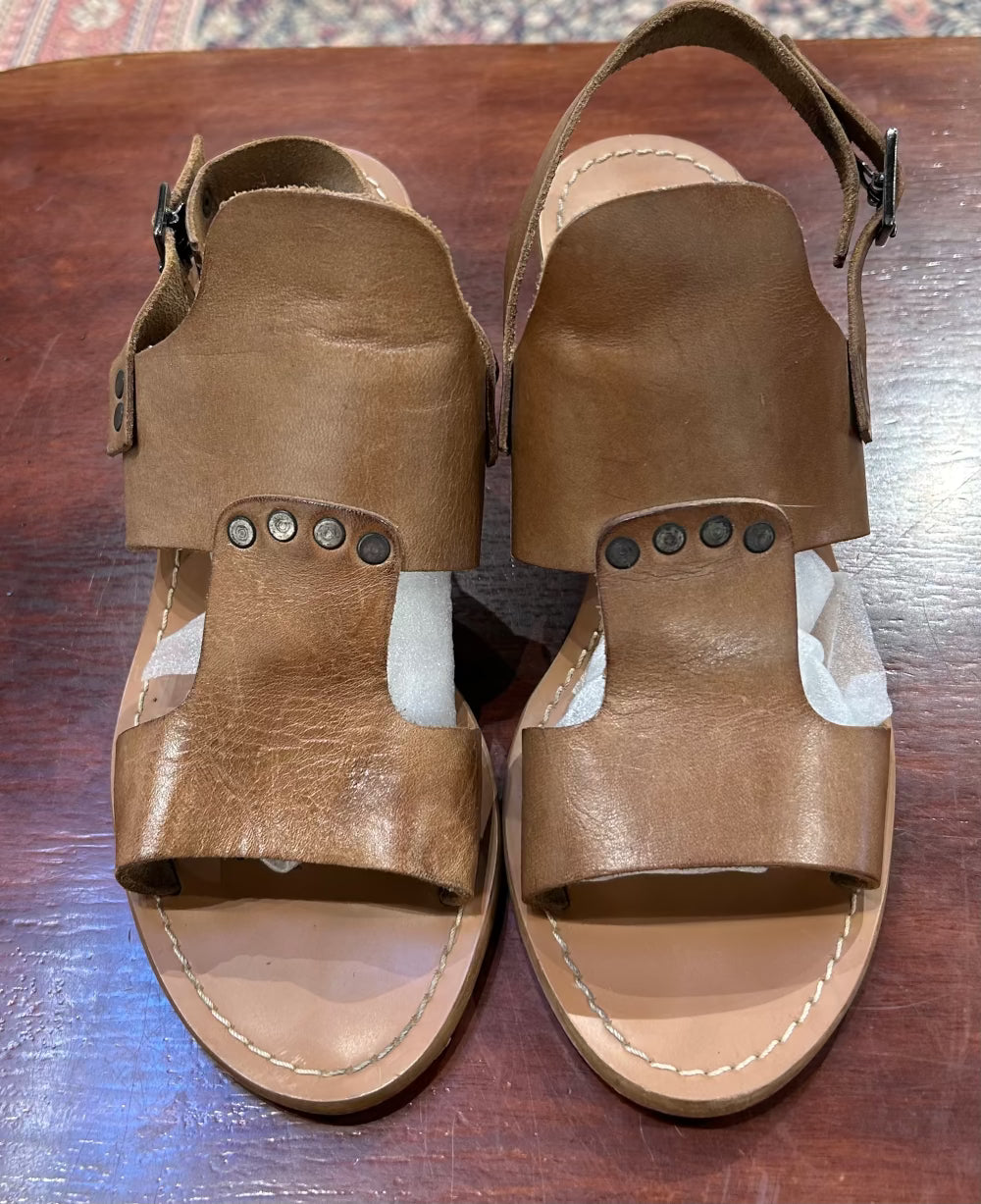 Women's Shoes - 7.5 US 38 EU Tan Leather Heeled Sandals, Barbara Barbieri (Anthropologie)