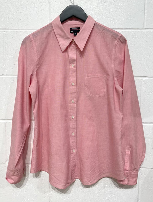 Women's L Cotton Shirt Button-up Long Sleeve, Pink, Gap