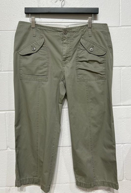 Women's 12 Cotton 3/4 Length Pants, Olive, Drawstring, Gap