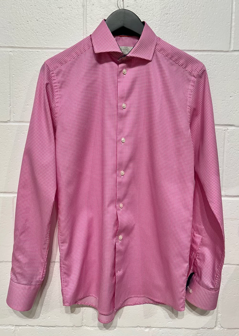 Men's S 15 Cotton Shirt,  Long Sleeve, Button Up, Magenta Pink Check, Eton