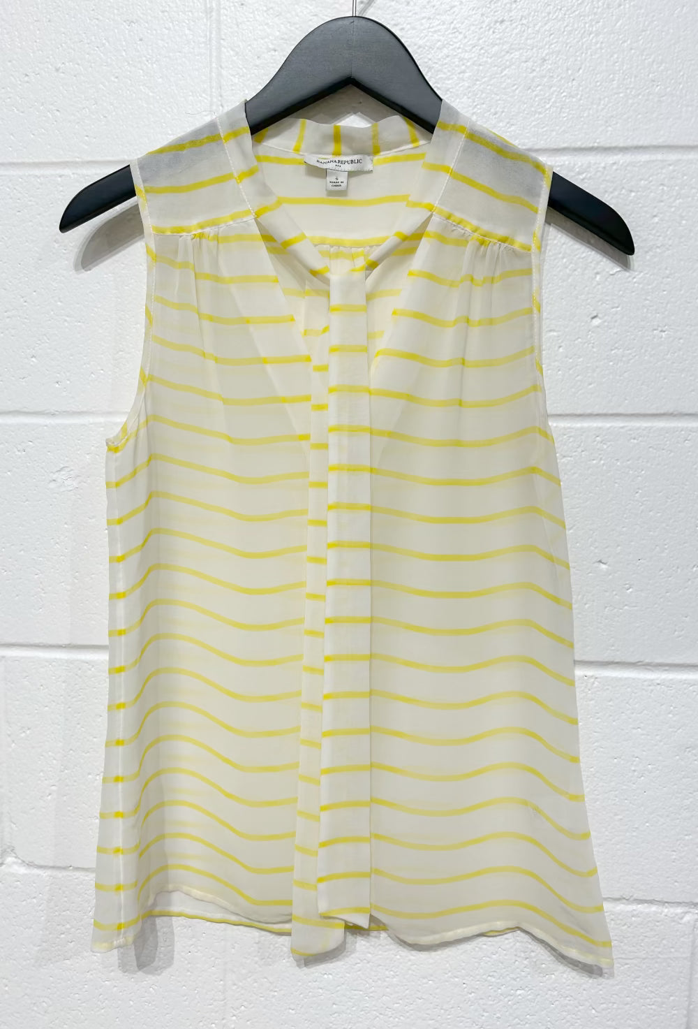 Women's S Chiffon Cream Yellow Striped Tie Knit Sleeveless Top, Banana Republic