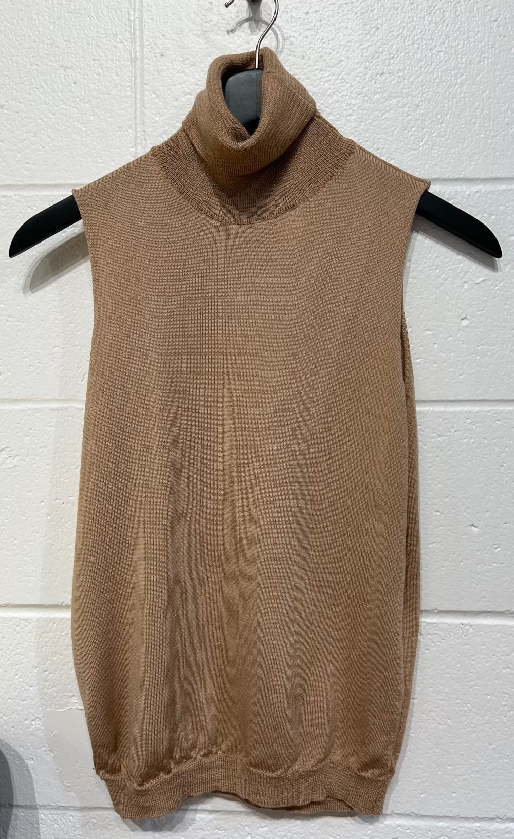 Women's M 100% Merino Sweater Turtleneck Sleeveless, Camel, Bartolini