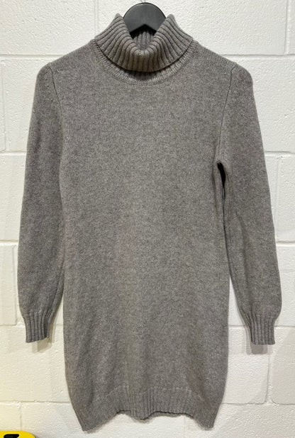 Women's M 38 100% Cashmere Turtleneck Sweater Dress Tunic, Warm Grey, Glenmac