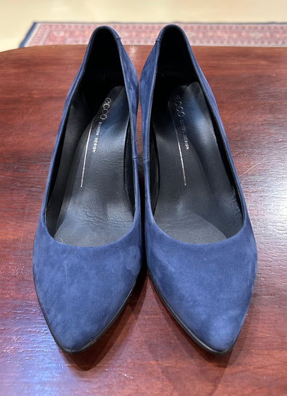 Women's Shoes - 37 EU/ 6.5 M US, Ecco Blue Suede Kitten Heels