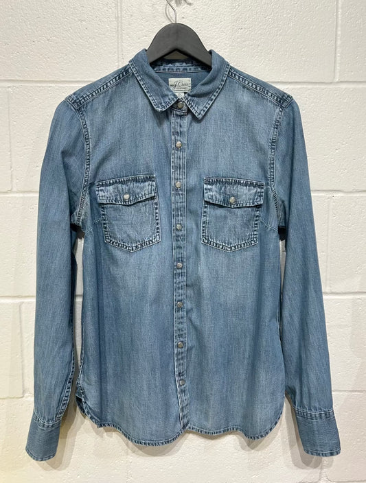 Women's L 14 100% Cotton Shirt Snap-up Long Sleeve, Denim, J Crew