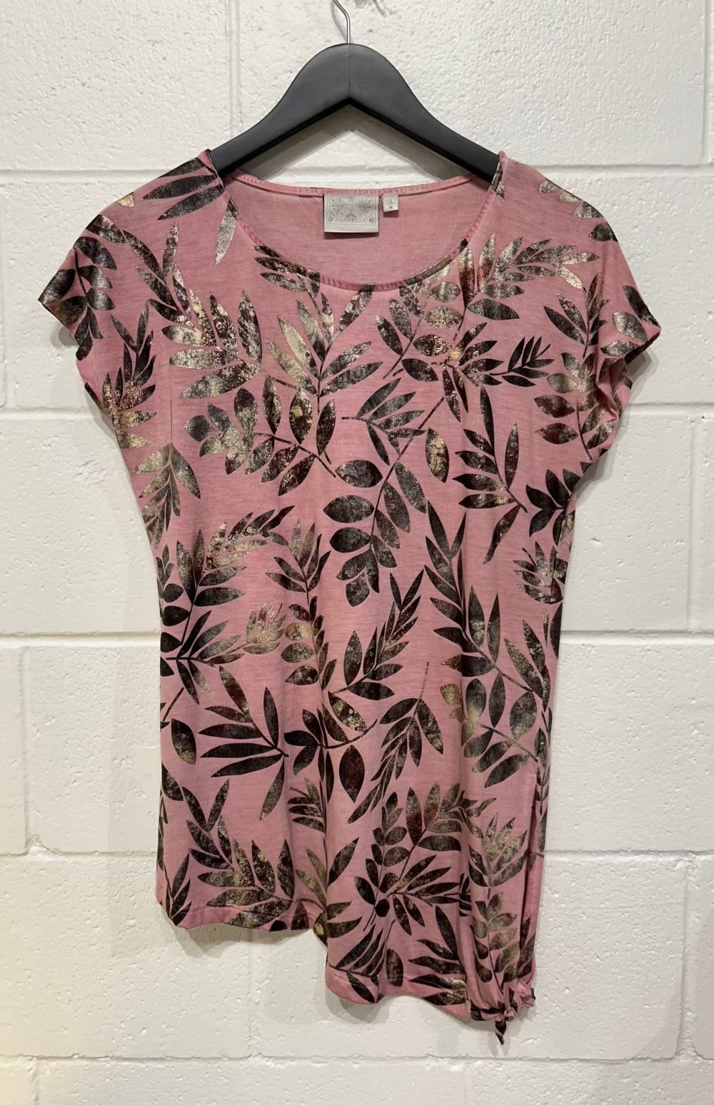 Women's M Top T-Shirt Cotton, Metallic Leaf Print, Dusty Rose, Dantelle