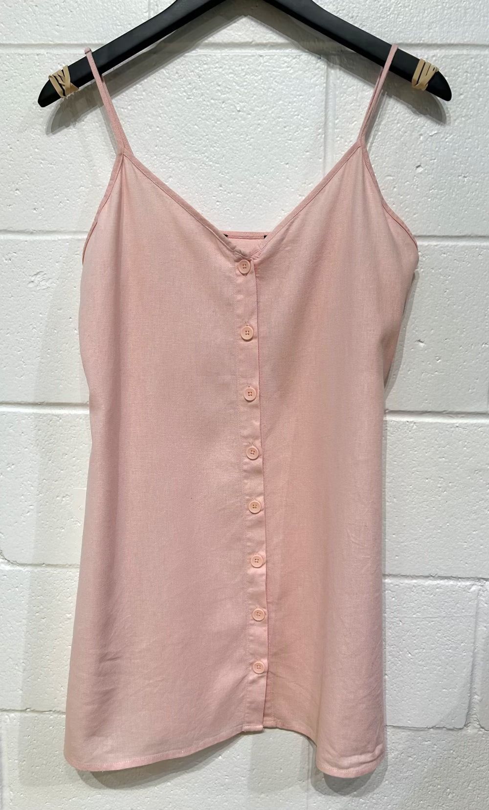 Women's Dress S, Blush Pink Strappy Button-Front Cotton-Linen