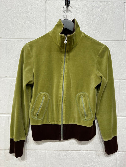 Women's M Vintage Women's Velour Jacket, Long Sleeve - Green and Brown, Roots