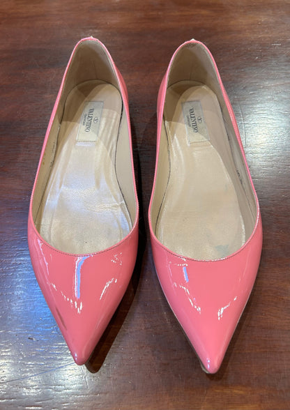 Women's Shoes - 39 EU/  8.5 M US, Valentino Pink Pointed Toe Patent Stud Flats