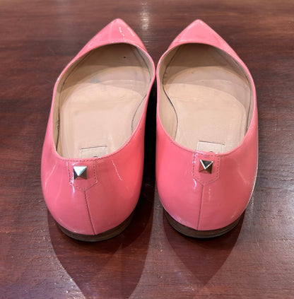 Women's Shoes - 39 EU/  8.5 M US, Valentino Pink Pointed Toe Patent Stud Flats