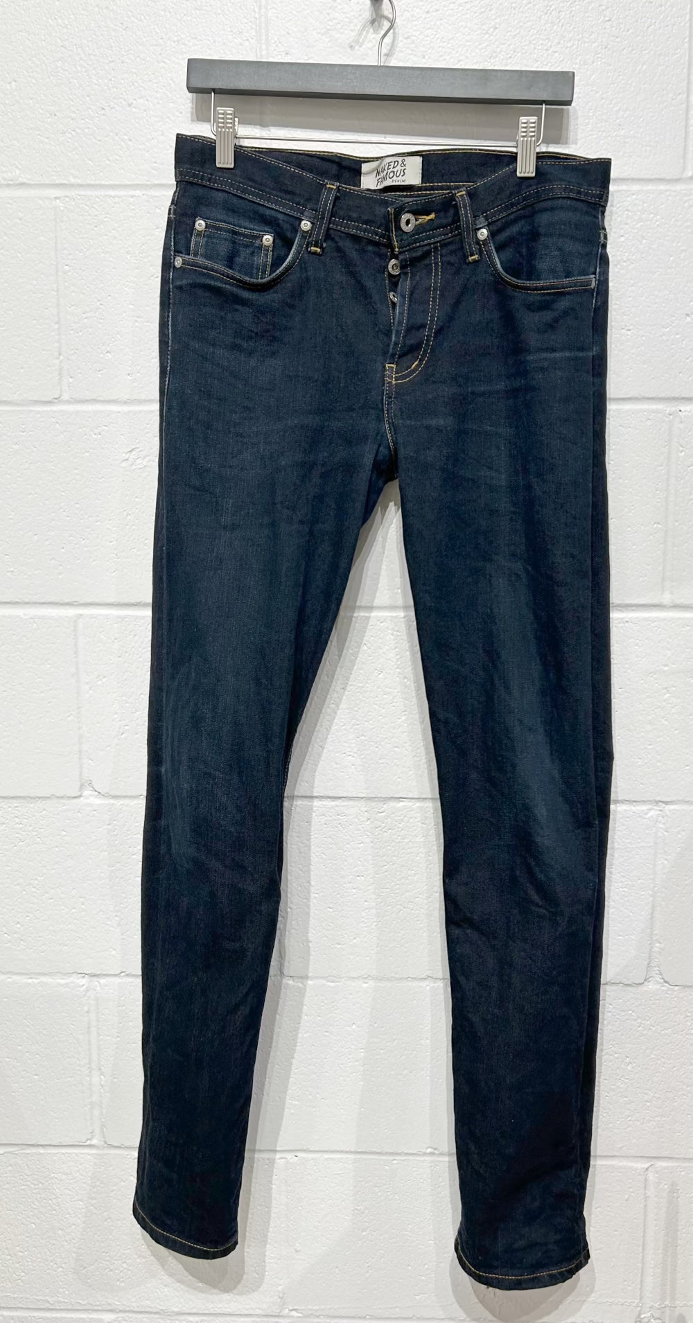 Men's Jeans 34 x 36, Midrise Button Fly - Dark Denim, Naked and Famous