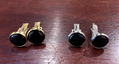 Vintage Metal Cufflinks, Black Oval Stone