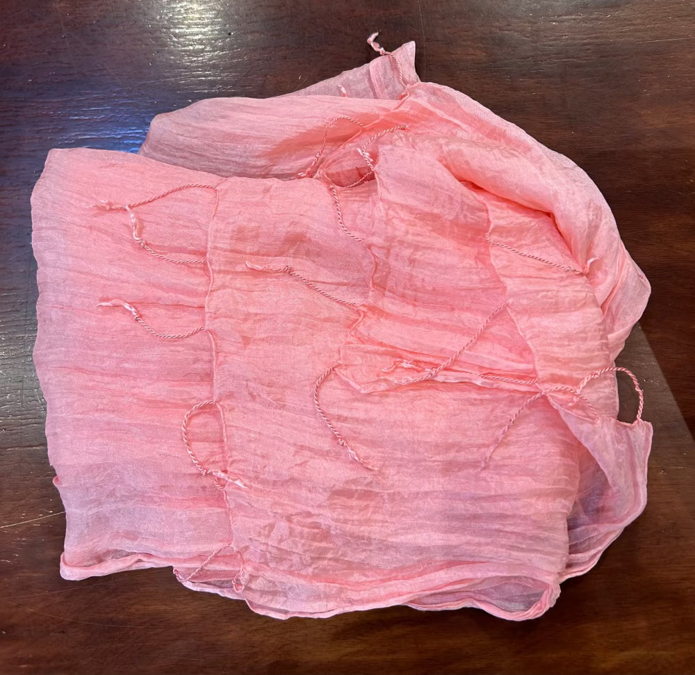 100% Silk Blossom Pink Rectangular Fringed Scarf