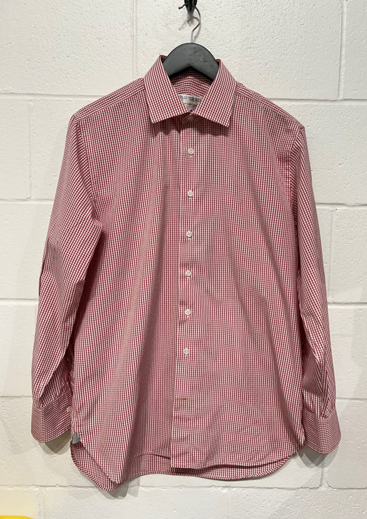 Men's L 16-3/4 Shirt, Long Sleeve, Button Up, Red/White Check, JP Tilford Custom for Harry Rosen