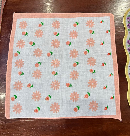 Cotton Pocket Square Scarf, Peach Flowers