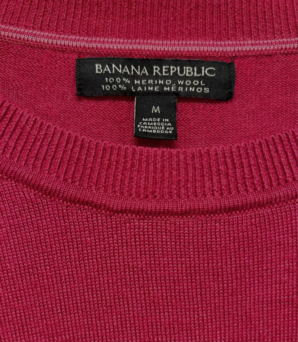 Women's M 100% Merino Crew-Neck Sweater, Deep Rose Pink, Banana Republic