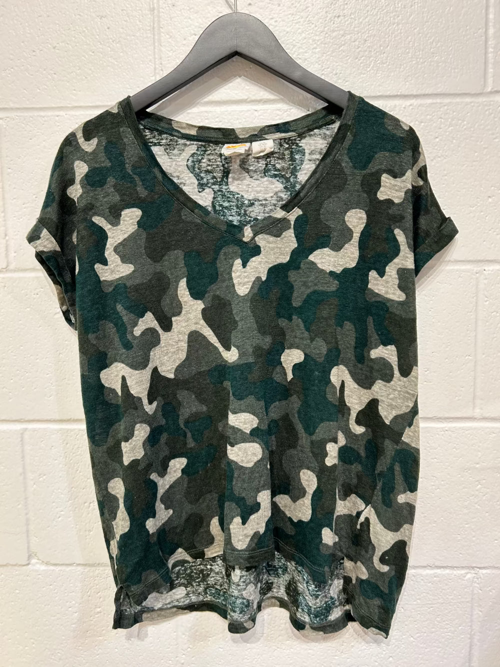 Women's M Top T-Shirt, 100% Linen, Camouflage Green, C+C