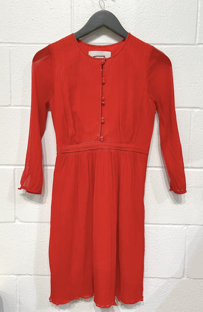 Women's Dress 00 100% Silk Red-Orange, Pintucks, J Crew Collection