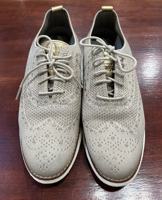 Women's Shoes - 10B US, Beige and Gold Lace-up Stretch Oxfords, Clarks