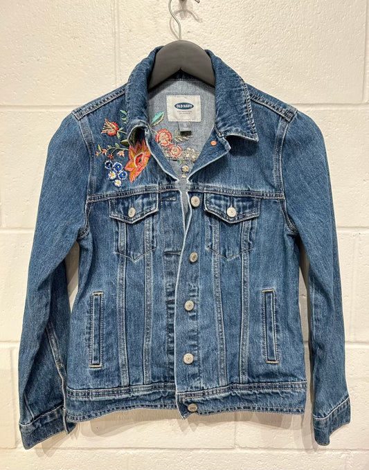 Women's XS Jean Jacket Denim with Floral Embroidery, Old Navy